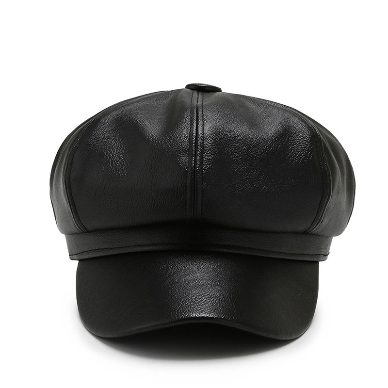 Women Men PU Leather Berets Hat Retro British Solid Beret Baseball Cap Outdoor Sun Hat Winter Warm Octagonal Hats Newsboy Caps - Image 4