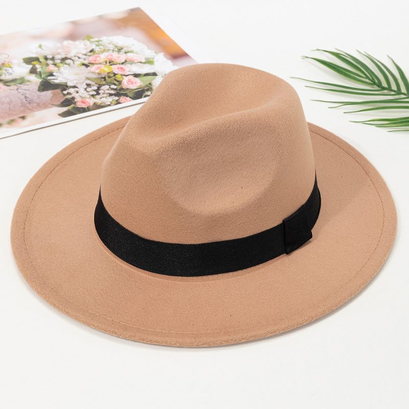 Autumn and winter men and women's new large brimmed hats, fashionable woolen jazz hats, English style top hats - Image 6