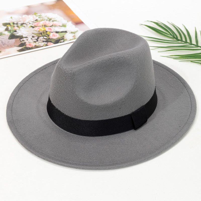 Autumn and winter men and women's new large brimmed hats, fashionable woolen jazz hats, English style top hats - Image 9