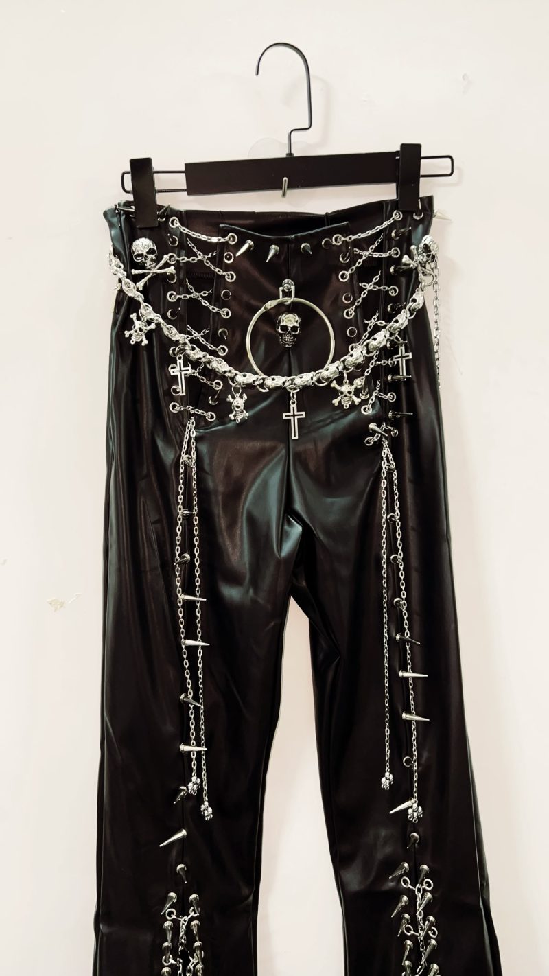 gothic clothes y2k clothes y2k fashion gothic Leather Pants y2k trousers Harajuku trousers Rivets trousers Skull trousers - Image 2