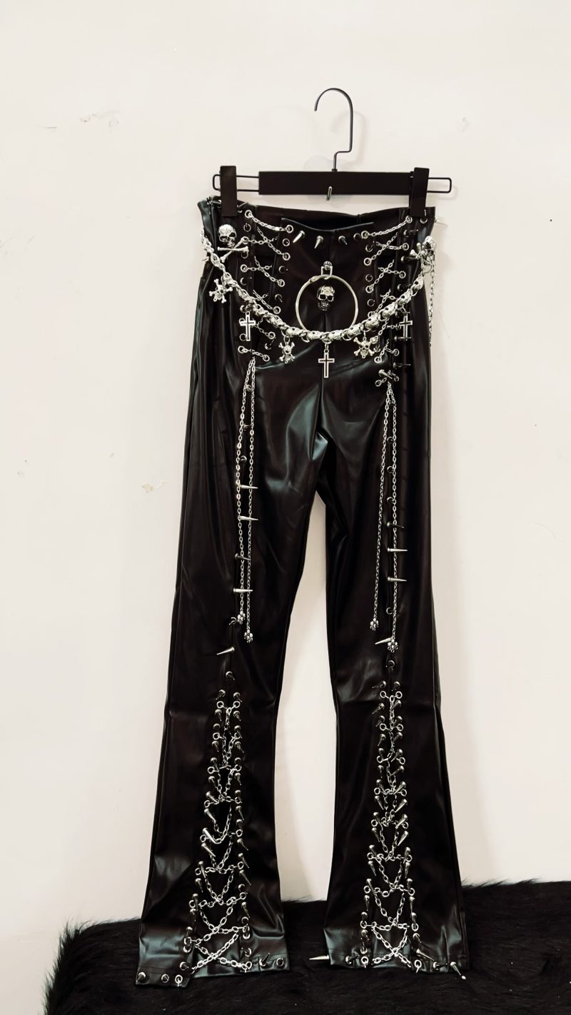 gothic clothes y2k clothes y2k fashion gothic Leather Pants y2k trousers Harajuku trousers Rivets trousers Skull trousers - Image 3