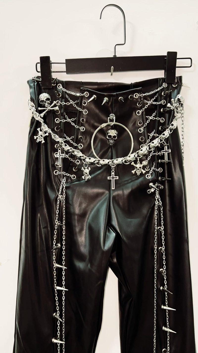 gothic clothes y2k clothes y2k fashion gothic Leather Pants y2k trousers Harajuku trousers Rivets trousers Skull trousers - Image 4