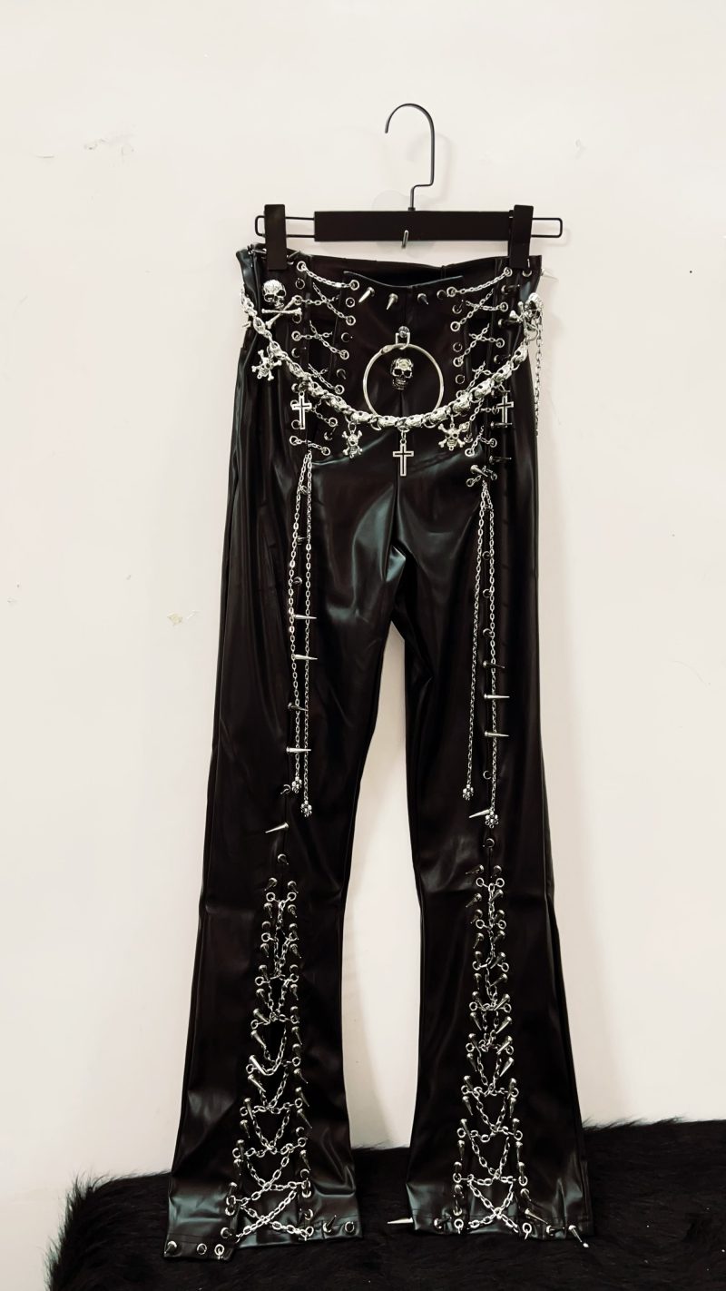 gothic clothes y2k clothes y2k fashion gothic Leather Pants y2k trousers Harajuku trousers Rivets trousers Skull trousers - Image 5