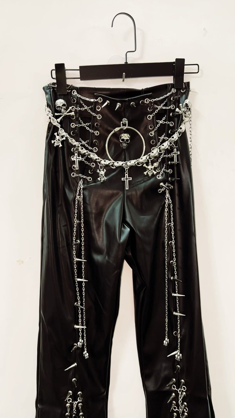 gothic clothes y2k clothes y2k fashion gothic Leather Pants y2k trousers Harajuku trousers Rivets trousers Skull trousers - Image 6