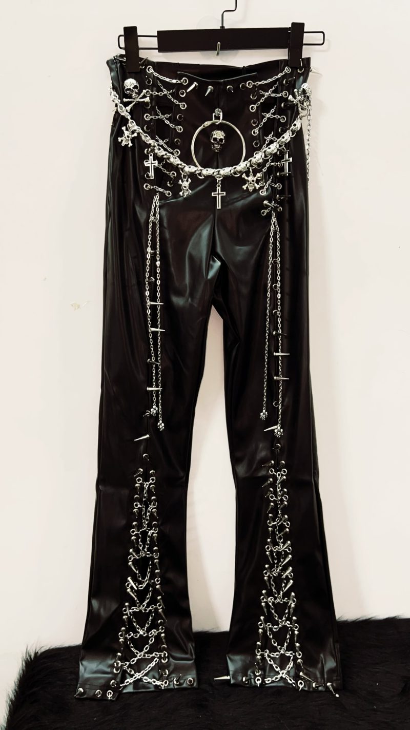 gothic clothes y2k clothes y2k fashion gothic Leather Pants y2k trousers Harajuku trousers Rivets trousers Skull trousers - Image 7