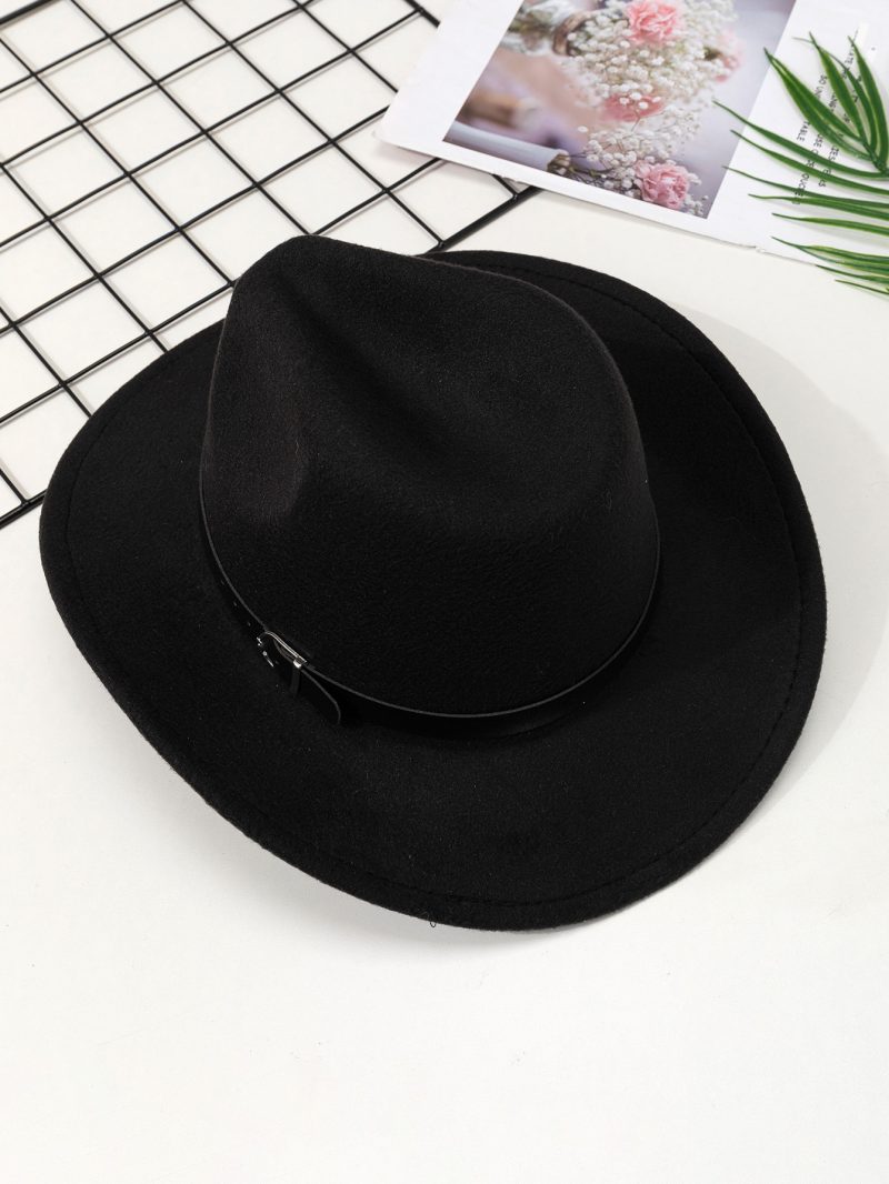 Western Cowboy hat curled belt accessories felt hat hat national style wear performance jazz hat tide - Image 3