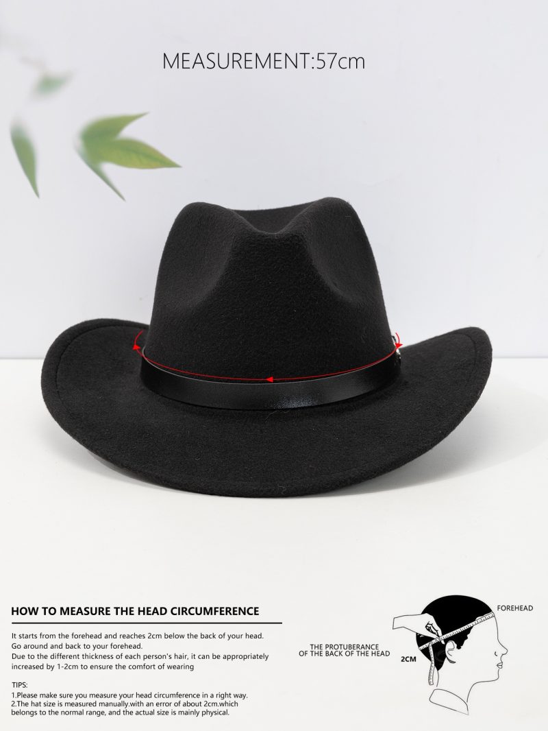 Western Cowboy hat curled belt accessories felt hat hat national style wear performance jazz hat tide - Image 5
