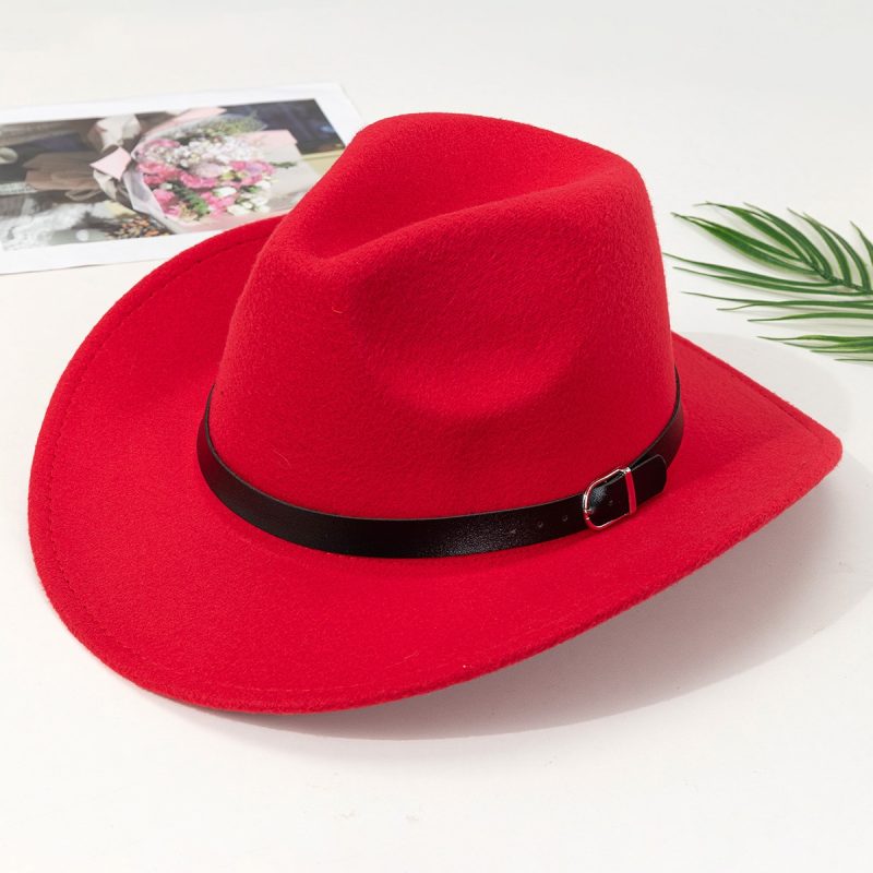 Western Cowboy hat curled belt accessories felt hat hat national style wear performance jazz hat tide - Image 6