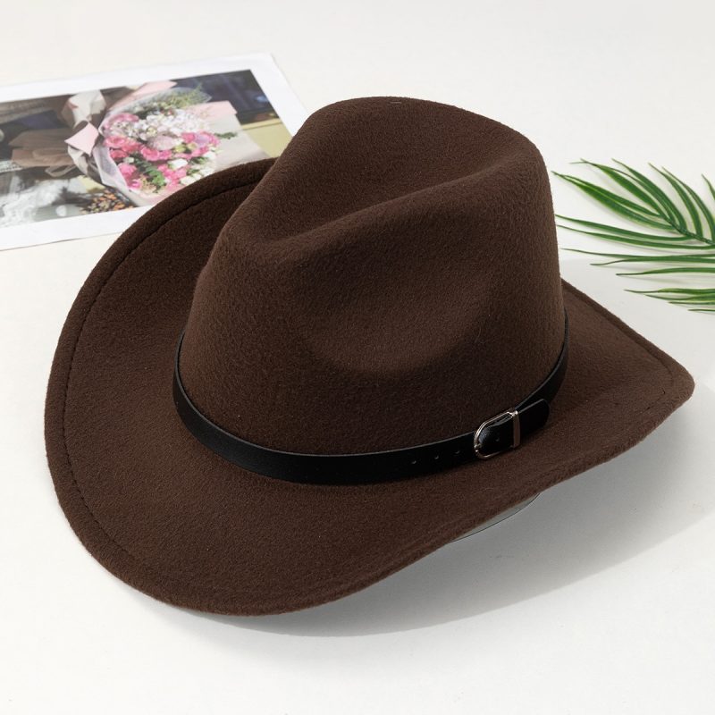 Western Cowboy hat curled belt accessories felt hat hat national style wear performance jazz hat tide - Image 7