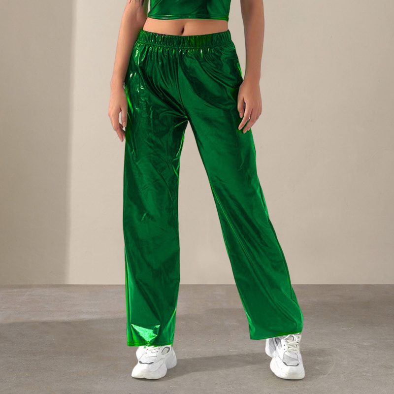Women's Fashion Silver Gold Party Leather Pants Vintage Glitter Party Trousers Solid Colour High Waist Slim Trousers - Image 2