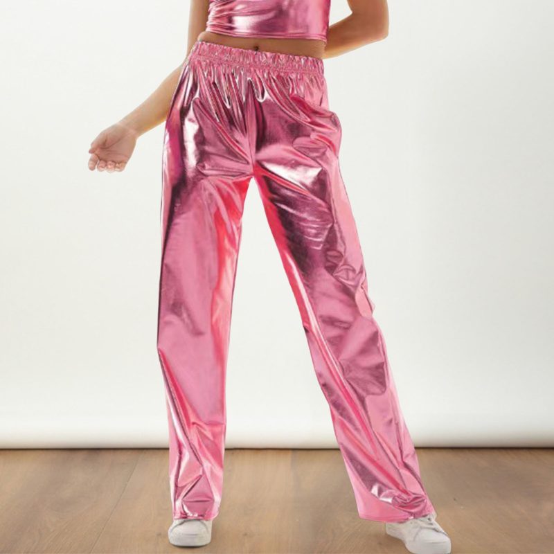 Women's Fashion Silver Gold Party Leather Pants Vintage Glitter Party Trousers Solid Colour High Waist Slim Trousers - Image 3