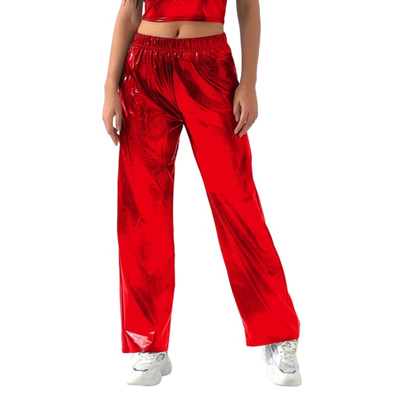 Women's Fashion Silver Gold Party Leather Pants Vintage Glitter Party Trousers Solid Colour High Waist Slim Trousers - Image 7