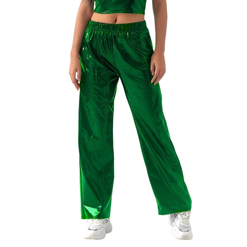 Women's Fashion Silver Gold Party Leather Pants Vintage Glitter Party Trousers Solid Colour High Waist Slim Trousers - Image 8