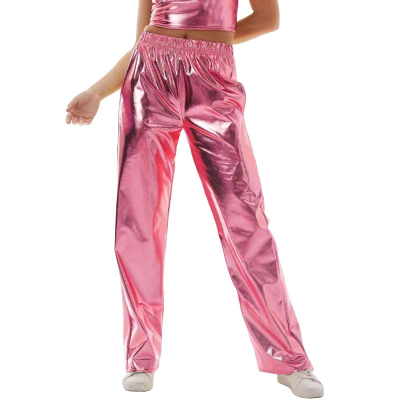 Women's Fashion Silver Gold Party Leather Pants Vintage Glitter Party Trousers Solid Colour High Waist Slim Trousers - Image 9