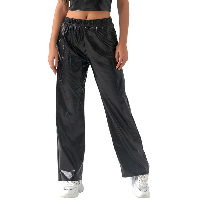 Women's Fashion Silver Gold Party Leather Pants Vintage Glitter Party Trousers Solid Colour High Waist Slim Trousers - Image 10