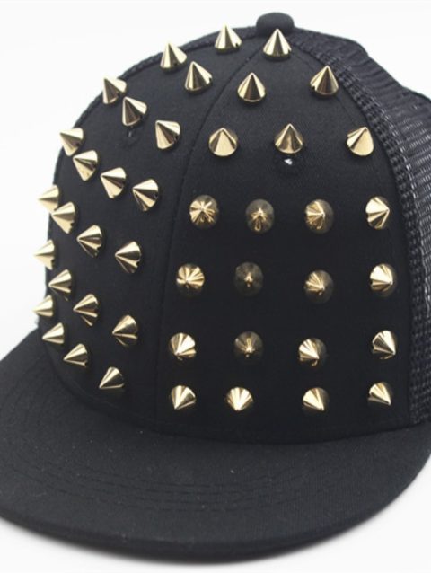 Fashion Sunshade Rivet Flat Hat Breathable Punk Rock Hip Hop Hat Adjustable Baseball Cap Men and Women's