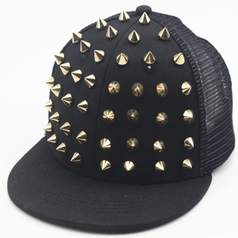 Fashion Sunshade Rivet Flat Hat Breathable Punk Rock Hip Hop Hat Adjustable Baseball Cap Men and Women's