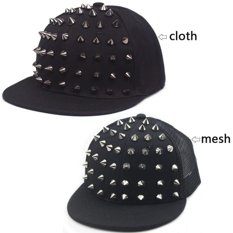 Fashion Sunshade Rivet Flat Hat Breathable Punk Rock Hip Hop Hat Adjustable Baseball Cap Men and Women's - Image 6