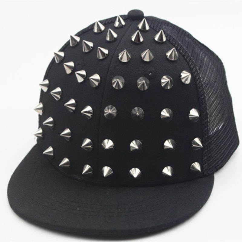 Fashion Sunshade Rivet Flat Hat Breathable Punk Rock Hip Hop Hat Adjustable Baseball Cap Men and Women's - Image 7