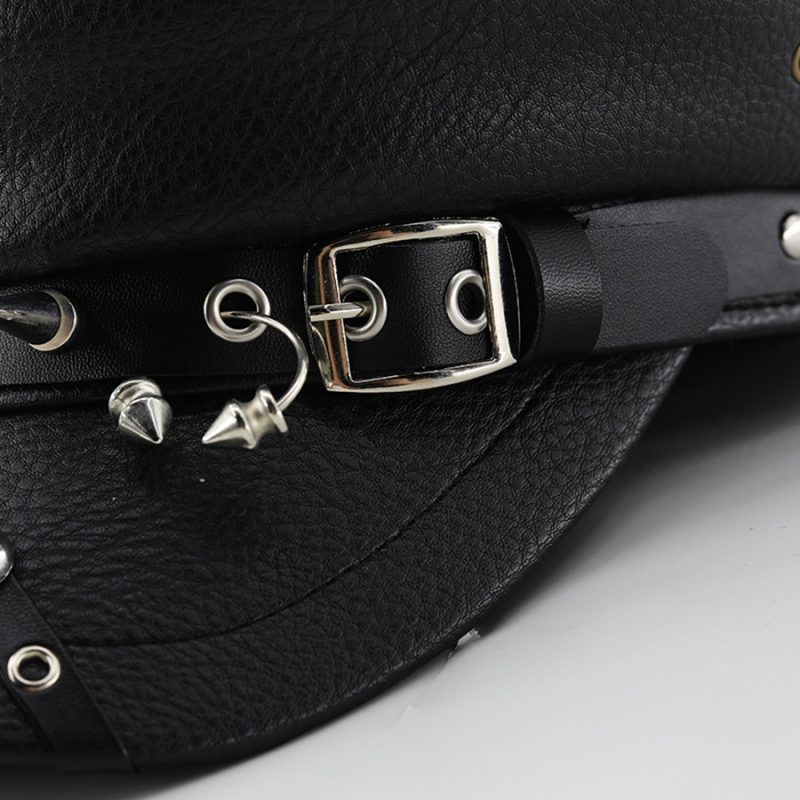 Women's Trendy Beret Black Pu Leather Flat Top Captain Military Caps Women's Accessories - Image 5