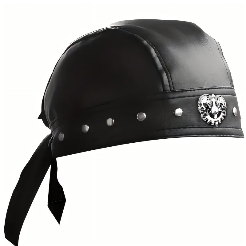 Black Leather Skull Bandana Motorcycle Helmet – Edgy Halloween Gift for Urban Biker Cosplay - Image 9