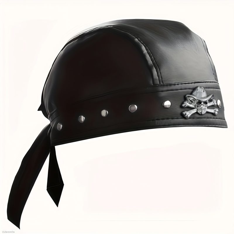 Black Leather Skull Bandana Motorcycle Helmet – Edgy Halloween Gift for Urban Biker Cosplay - Image 11