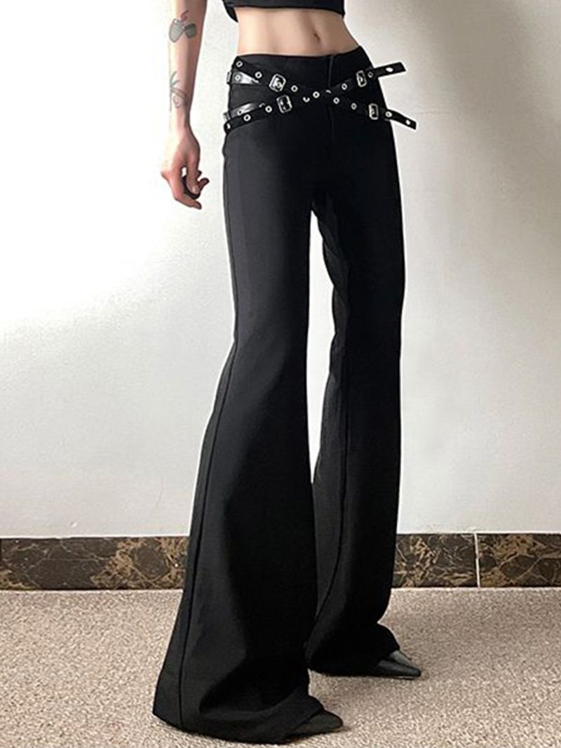 Summer New European And American Style Bell Bottoms Fashion Women's Fashion Trend Leather Buckle Waist Tight Trousers Woman - Image 3