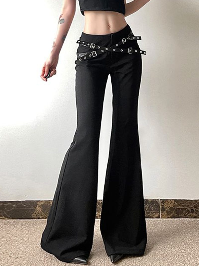 Summer New European And American Style Bell Bottoms Fashion Women's Fashion Trend Leather Buckle Waist Tight Trousers Woman - Image 5