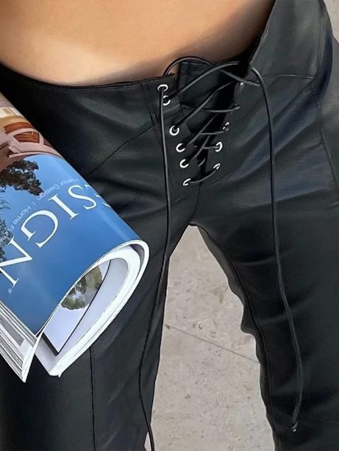 Casual Loose-fit Cross-border Women's Pu Leather Pants Autumn 2022 Fashionable Straight-leg Low-waist Leisure Ladies Trousers