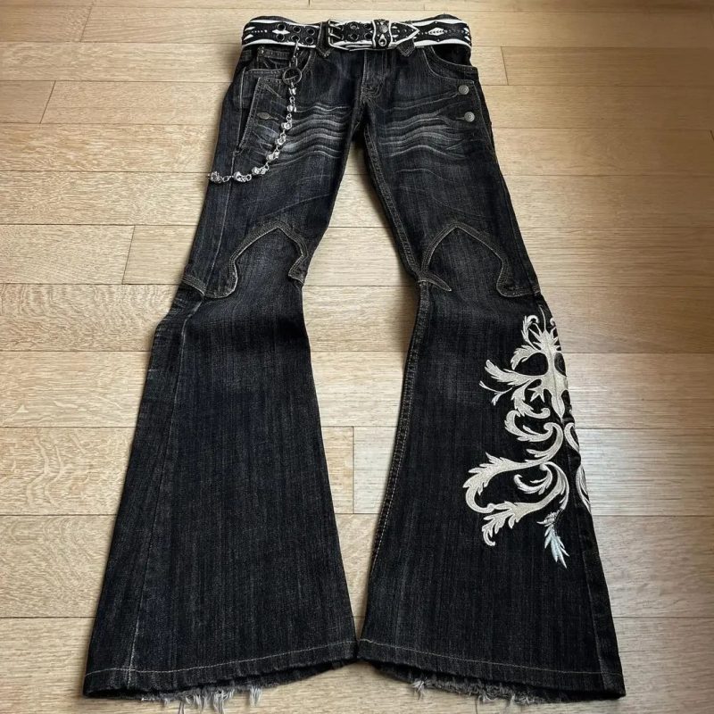 New High Waist Harajuku Loose Embroidered Women Jeans with Rock Punk Style Y2K Micro La Retro Wide Leg Pants