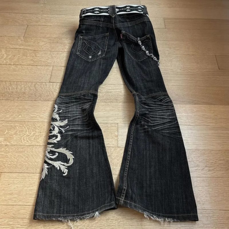 New High Waist Harajuku Loose Embroidered Women Jeans with Rock Punk Style Y2K Micro La Retro Wide Leg Pants - Image 2