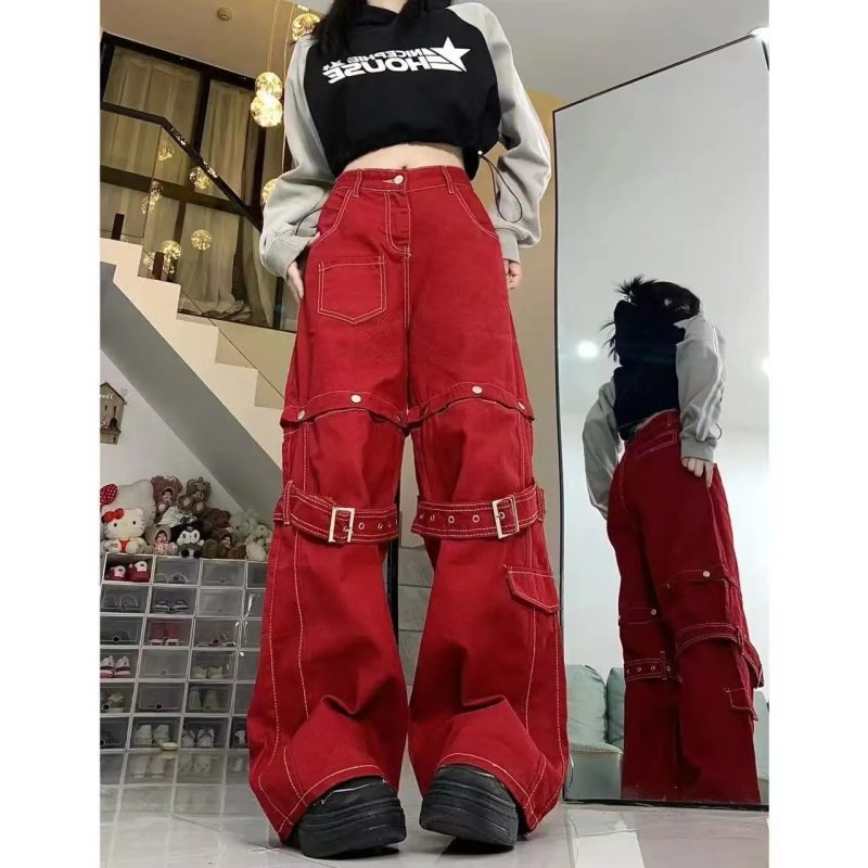 90s Skeleton Handprint Wide Leg Jeans High Street Niche Design Dark Tone Flared Hem Long Pants Streetwear Chic Drop Crotch - Image 7