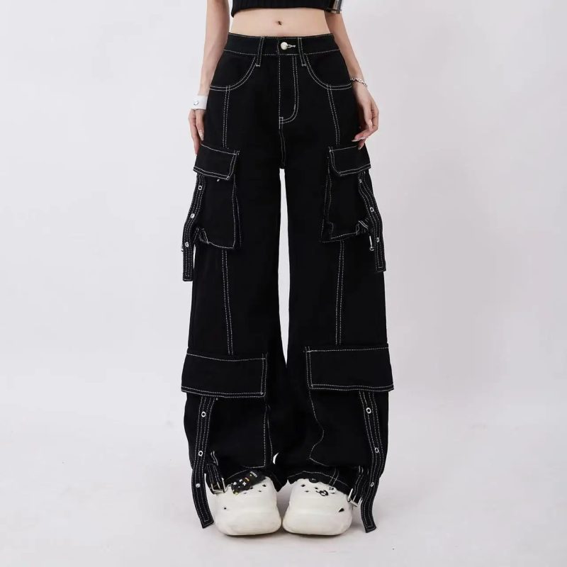90s Skeleton Handprint Wide Leg Jeans High Street Niche Design Dark Tone Flared Hem Long Pants Streetwear Chic Drop Crotch - Image 10