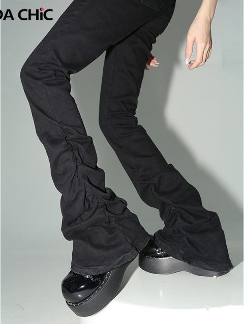 REDDACHiC Stacked Flare Jeans Women Black Trousers Goth Retro Solid Stretch High Rise Boot Cut Pants Japanese Korean Y2k Fashion