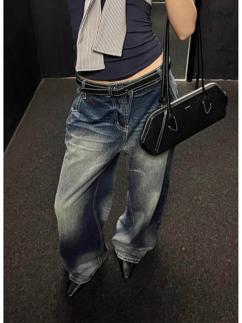 WCFCX STUDIO Vintage Wide-Leg Jeans Women's Loose-Fit High-Waisted Slimming Casual Straight-Leg Long Pants - Image 2