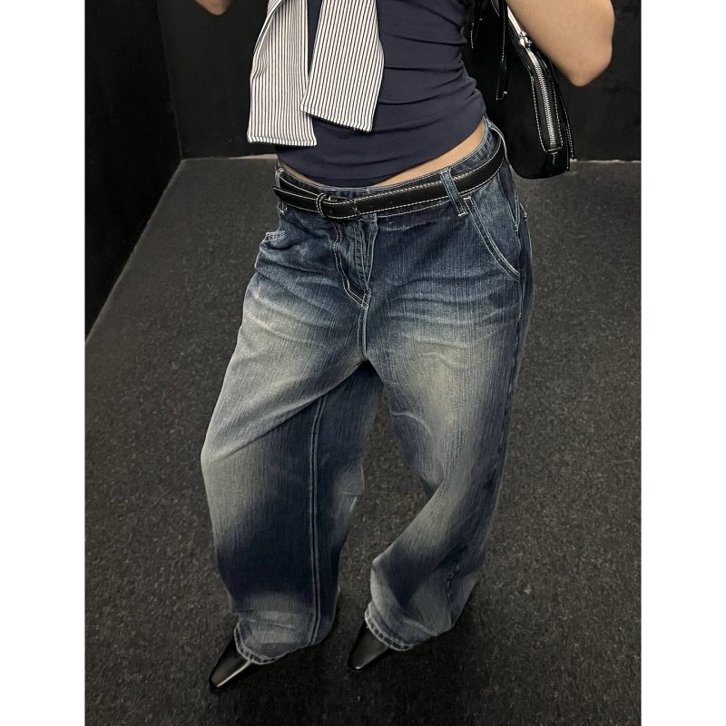 WCFCX STUDIO Vintage Wide-Leg Jeans Women's Loose-Fit High-Waisted Slimming Casual Straight-Leg Long Pants - Image 6