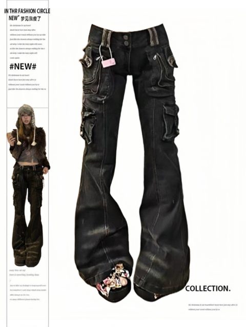 Streetwear Vintage More Pockets Women Jeans Japanese Harajuku Gyaru Y2K Denim Cargo Pants Cyber Punk Hip Pop Aesthetic Trousers