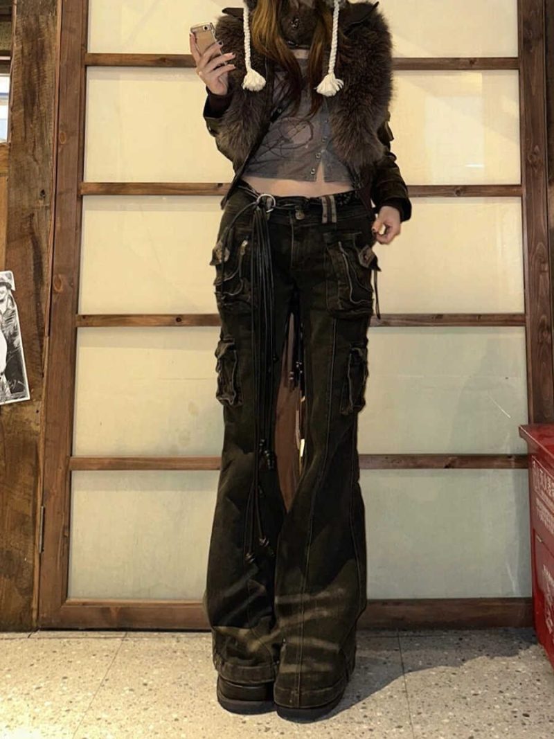 Streetwear Vintage More Pockets Women Jeans Japanese Harajuku Gyaru Y2K Denim Cargo Pants Cyber Punk Hip Pop Aesthetic Trousers - Image 2