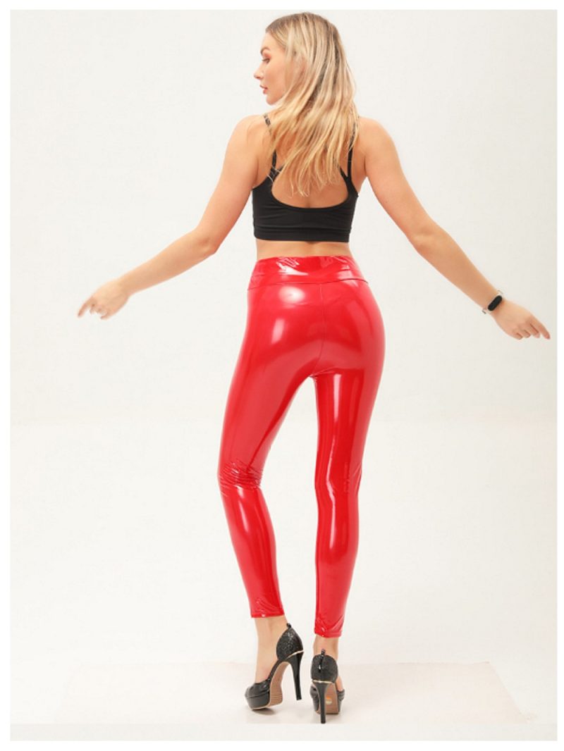 Women Faux Leather Leggings Mirror High Waisted PLeather Shinny Lighting Leggin Petite Ultra Shinning Leggings - Image 3