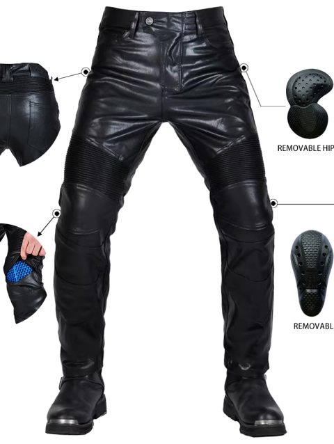 2024 Motocross Racing Pants PU Leather Biker Trousers Waterproof Windproof Men With 4X CE Knee Hip Pad Motorcycle Riding Jeans