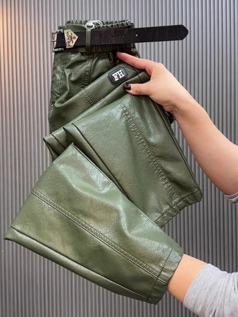 Fashion Y2k Leather Pants High Quality PU Casual Straight Leg Pant Loose Slimming Plus Size Highs Waist Haren Trousers Women