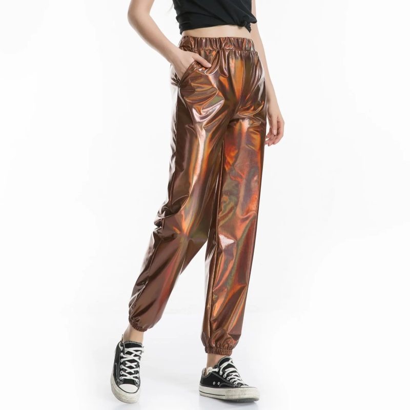 Women Shiny Glittery Street Hip-hop Party Sparkly Long Pants, Loose Casual Sports Trousers Green Gold Silver Black Optional - Image 5