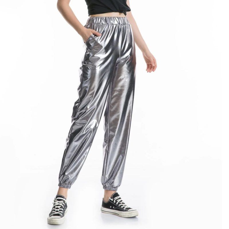Women Shiny Glittery Street Hip-hop Party Sparkly Long Pants, Loose Casual Sports Trousers Green Gold Silver Black Optional - Image 6