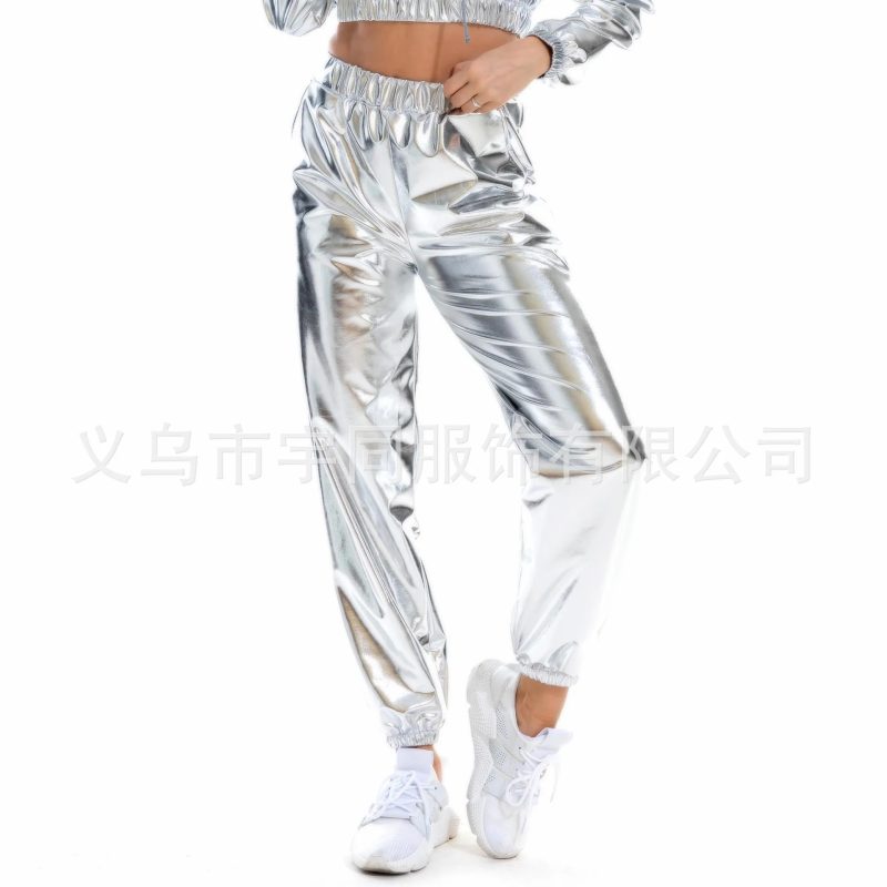 Women Shiny Glittery Street Hip-hop Party Sparkly Long Pants, Loose Casual Sports Trousers Green Gold Silver Black Optional - Image 11