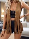 Xingqing y2k Waistcoat Vest Women Cowgirl Clothes Open Front Sleeveless Faux Suede Rivet Tassel Jacket Vest Hippie Costumes