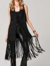 WPNAKS Women Long Tassel Vest Coat 70s Hippie Outfit Sleeveless Open Front Jacket Western Cowgirl Outfit Vintage Clothes