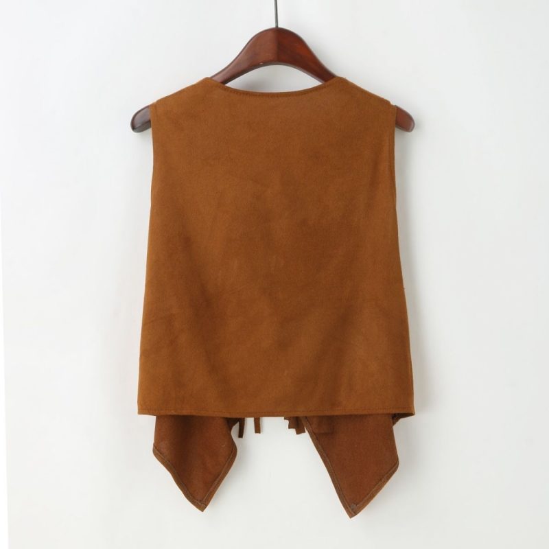 Women Faux Suede Ethnic Sleeveless For Jacket Rivet Fringe Tassels Hippie Open Front Cardigan Vintage Cowgirl Waistcoat Vest - Image 2