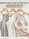 Threaded Halter Neck Camisole Top With Build-in Bra High Elastic Slim-fitting Sling Fixed Cup Breathable Women Underwear