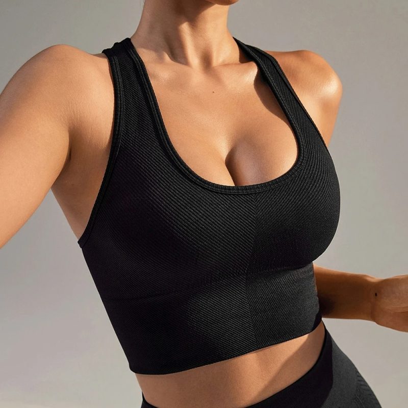 Seamless Sport Bras Gym Top High Intensity Underwear Running Training Yoga Bra Shockproof Ribbed Fitness Yoga Vest Crop Top