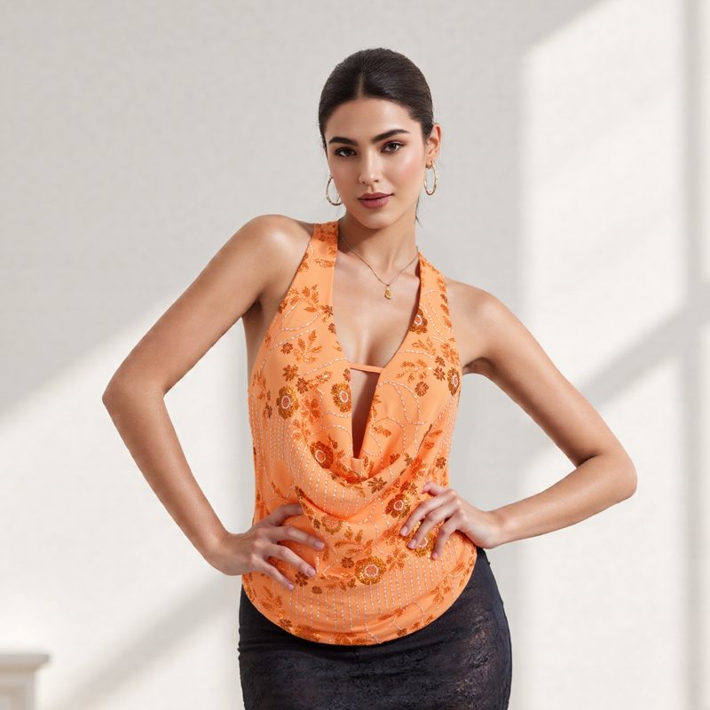 Sexy Deep V Neck Beach Tank Tops Women y2k Coquette Summer Sequins Patchwork Sleeveless Vest Vacation Backless Beach Tops - Image 6
